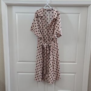 NWT: Bloomchic Pink and Black Polka Dot Midi Dress